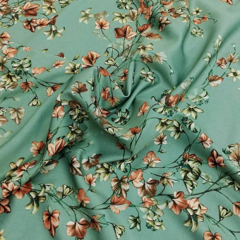 2273-3 Шелк креп стрейч зеленый цветы