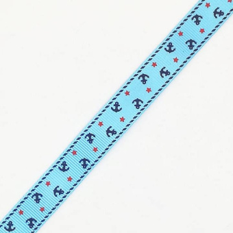 Лента Репсовая принт 15 мм голубой (1)